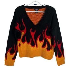 Runway Women's Medium Sweater Flame Pullover Fire